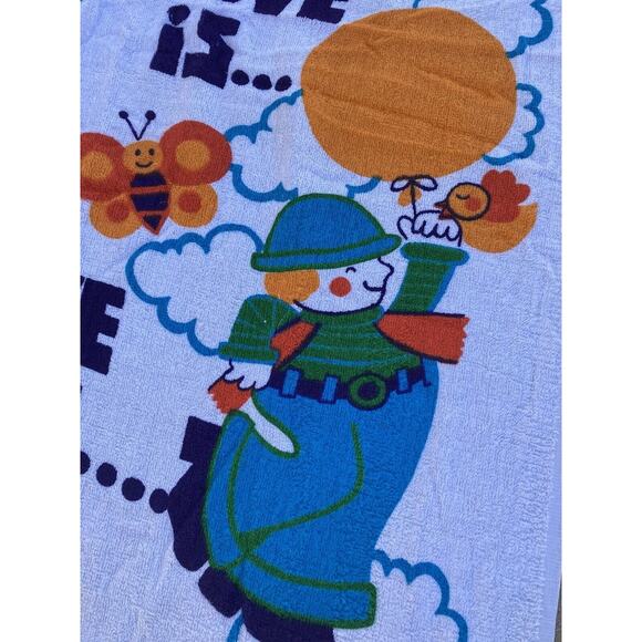 Vintage 70s B&D Groovy Hippie Beach Towel Wall Hanging "Love Is" 100% Cotton Sun - Picture 5 of 10